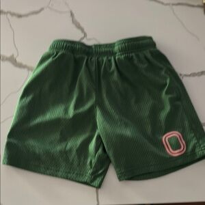 Overtime Green Athletic Shorts with Pink Logo